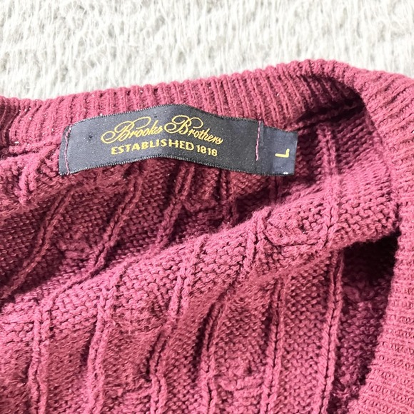 Brooks Brothers Sweater Vest Mens Large Burgundy Cable Knit V Neck Made USA - Picture 2 of 6